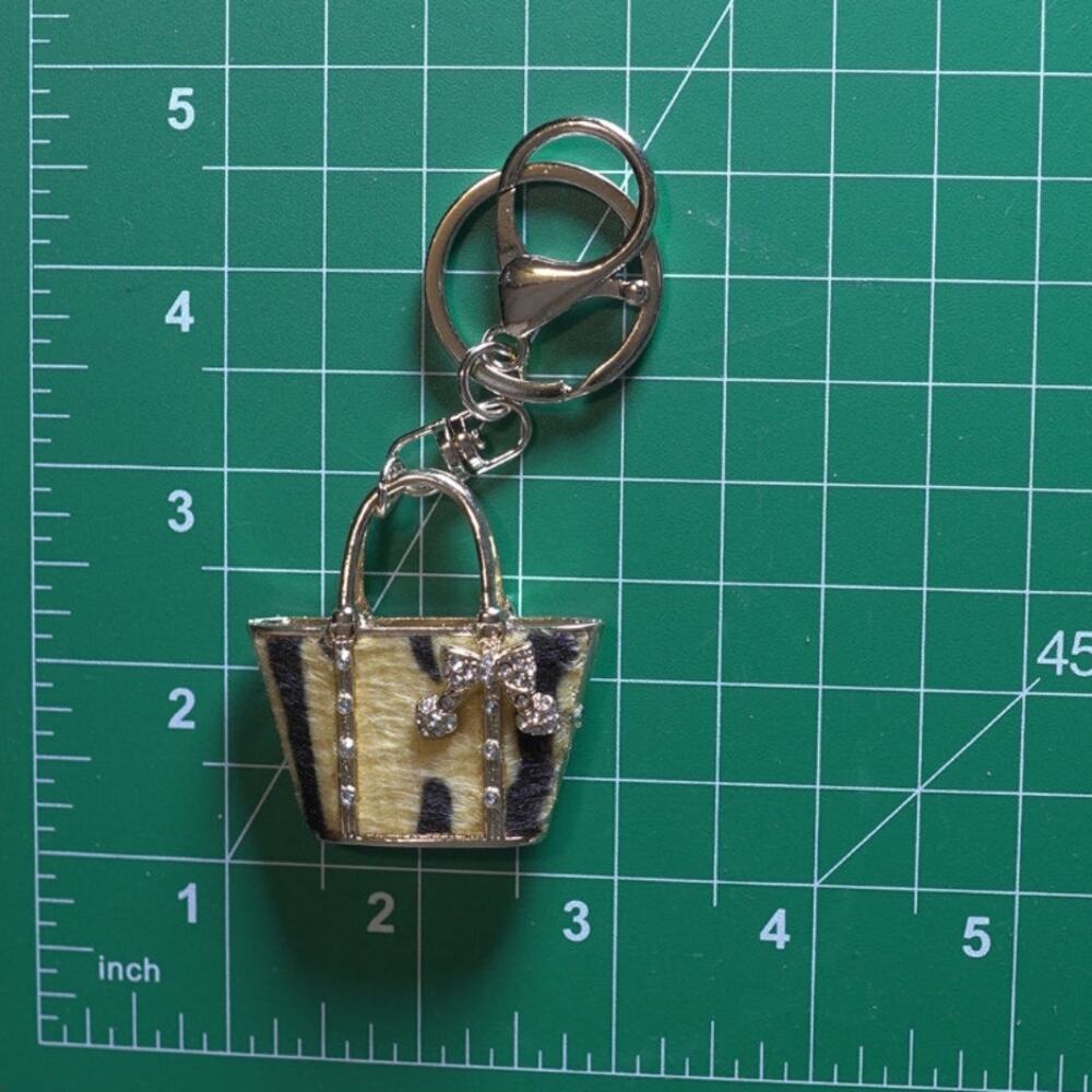 Mini Handbag Keychain Charm Tiger Print Gold Rhinestone Bow Purse NWT - Picture 5 of 9